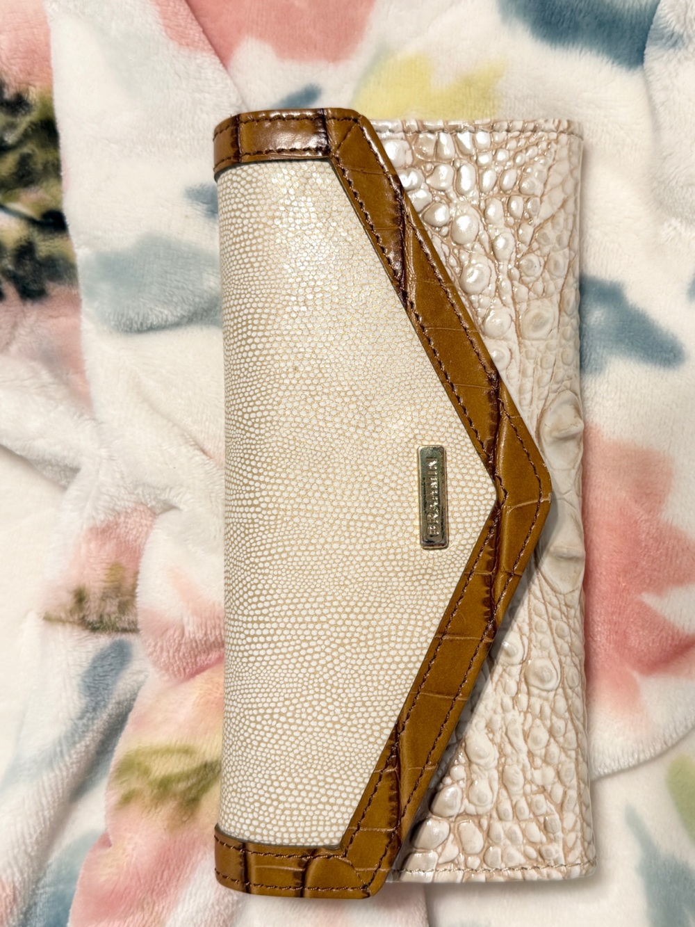 Brahmin Women's Veronica Envelope Wallet in Cream and Tan; Helm Collection